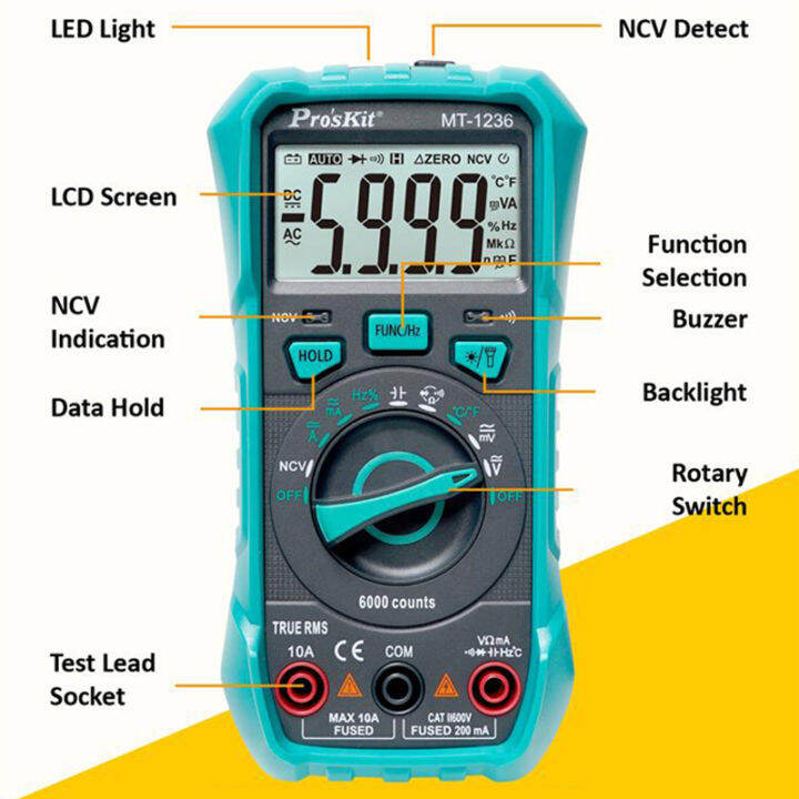 Proskit 6000 Digital Auto Range Multimeter True Rms NCV Tester Multi