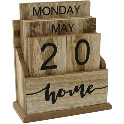 Wooden Flip Desk Blocks Calendar,Perpetual Plank/Table Calendar Display,for Home/Office Decoration,11.5X6.5X14.5CM
