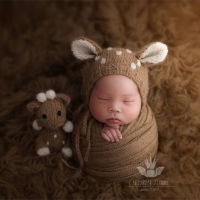 Crochet Reindeer Hat Knitted Stuffed Toys Set Knitted Deer Baby Animal Bonnet Girls or Boys Doll Nebworn Photography Props