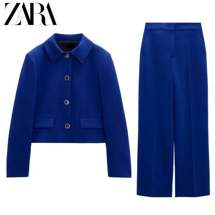 Traf ZARA เสื้อแจ็กเก็ต ตัวสั้น แต่งกระดุมโลหะ ฤดูใบไม้ร่วง สไตล์ใหม่