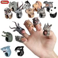 Oenux Wild Animals Finger Toy Action Figures Mini Baby Head Hand Puppet Lion Tiger Elephant Bear Model Early Education Kids Gift