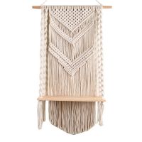 Handmade Tassel Macrame Wall Hanging Shelf Boho Cotton Rope Woven Tapestry Plant Hanger Wood Shelf Decor