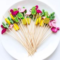 100Pcs Hawaii Party Disposable Bamboo Skewers Turtle Leaf Flamingo Fruit Buffet Bamboo Sticks Tropical Hawaii Party Decorations
