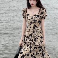 New Hepburn Style Dress French High -Waisted -Size Large Size Cover Long Skirt Design Feel Tea Break In Princess