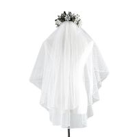 White Two Layers Tulle Short Wedding Veil with Comb  Ribbon Edge Bridal Veil Wedding Hair Accessories Hair Accessories