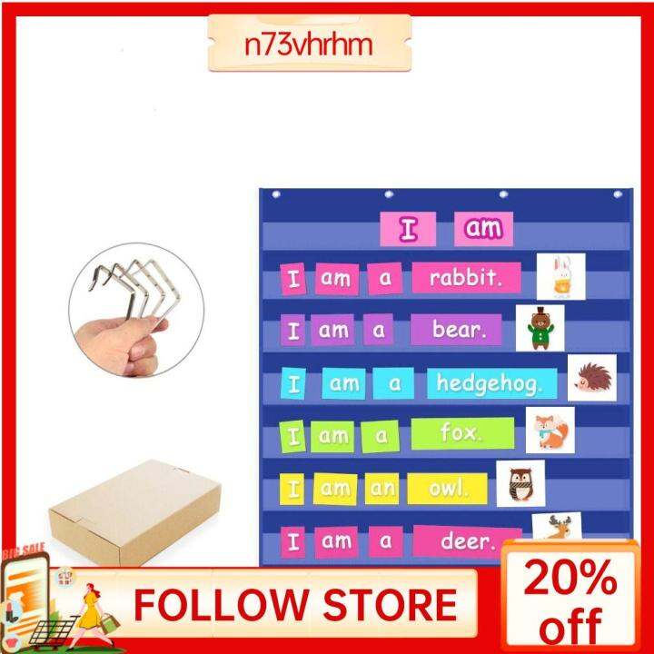 N73VHRHM Blue Pocket Chart Large Standard Homeschool Teaching Supplies Teacher Lessons Clear