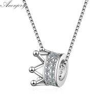 ANENJERY 925 Sterling Silver Zircon Crown Necklace Two Colors Queen Wind Cavicle Chain For Women S-N311