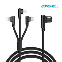 【cw】Double-sided blind plug USB one tow three data cable 1.5m double elbow mobile game three-in-one charging gift data cable 5 pack 【hot】