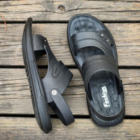 2021Summer Leather Sandals Men Outdoor Casual Beach Shoes Flip Flops Fashion Indoor Slippers Bath Slides Man Flat 2021