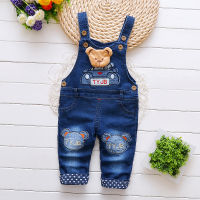 DIIMUU แฟชั่นใหม่เด็กชายหญิงเสื้อผ้าเด็กวัยหัดเดินเด็ก Overalls DENIM Cotton Cal กางเกงเอี๊ยมการ์ตูนหมีกางเกง