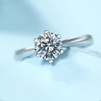 แหวนคู่แหวนเพชร Moissanite หนึ่งกะรัตหญิง 925 แหวนเงินแท้ข้อเสนองานแต่งงานของขวัญวันเกิด