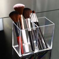 Organizer Box 2 Grids Acrylic Makeup Brush Storage Tube Clear Storage Box Student Desktop Organizer Square Pen Holder