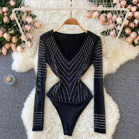 SINGREINY Women Diamonds Bodysuit Retro Gothic y Bodycon Club Party Tops Shirts Summer Fashion Streetwear Rompers Jumpsuits