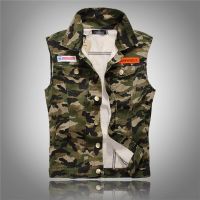 New Autumn Mens Camouflage Denim Vests Military Sleeveless Jeans Jackets Fashion Casual Male Vest Camo Waistcoats Homme M-5XL