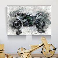 KAWASAKI Ninja H2 สีน้ำโปสเตอร์รถจักรยานยนต์ Graffiti ภาพวาดผ้าใบกีฬารถ Wall Art Racing ภาพประกอบตกแต่งห้องของขวัญ