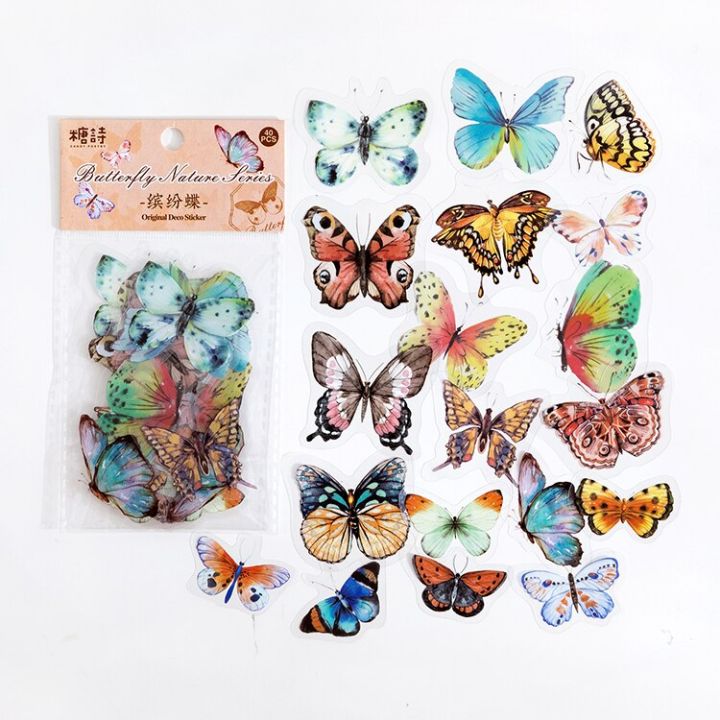 mr-paper-40pcs-bag-literary-butterfly-cute-sticker-pack-vintage-aesthetic-hand-account-decorative-stickers-childrens-stickers
