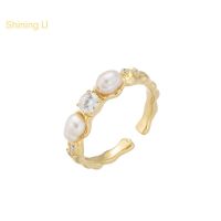 Shining U Freshwater Pearl Ring For Women Plated In Gold Color Open Ring Index Finger Fashion Jewelry