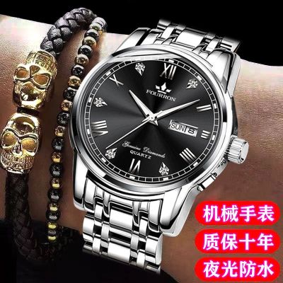 【July hot】 [Low price pick-up] fully automatic mechanical watch with diamond double calendar luminous waterproof mens famous brand