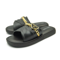 Gpatt : Golden Triangle Sandals รองเท้าแตะแบบสวมแฟชั่นประดับโซ่ลายสามเหลี่ยม Fashion นุ่มสบาย รองเท้าแฟชั่นสไตล์มินิมอล รองเท้าผู้หญิง