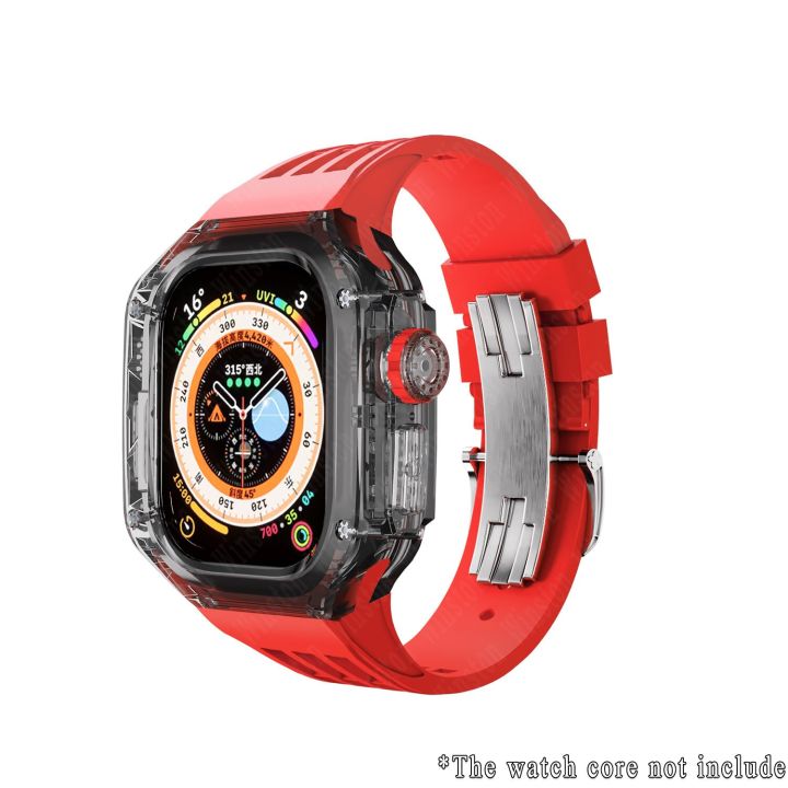 ชุดดัดแปลงเคสโปร่งใสสำหรับสายคาด-apple-watch-อัลตร้า49มม-แถบหัวเข็มขัดโลหะฟลูออเรสเซนต์สำหรับ-i-watch-series-49มม
