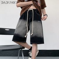 DaDuHey? American Fashion Loose Street Sports Denim Shorts Mens 2023 Summer Vibe Style Straight Drawstring All-Match Cropped Pants