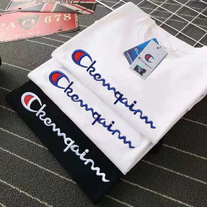 champion-เสื้อคู่เสื้อยืดแขนสั้นผู้ชาย-เสื้อคอตตอนแขนสั้นผ้าคอตตอนทรงหลวมปักลายตัวอักษรยี่ห้อดังปลายเสื้อแบบลำลองสวมใส่ในฤดูร้อน