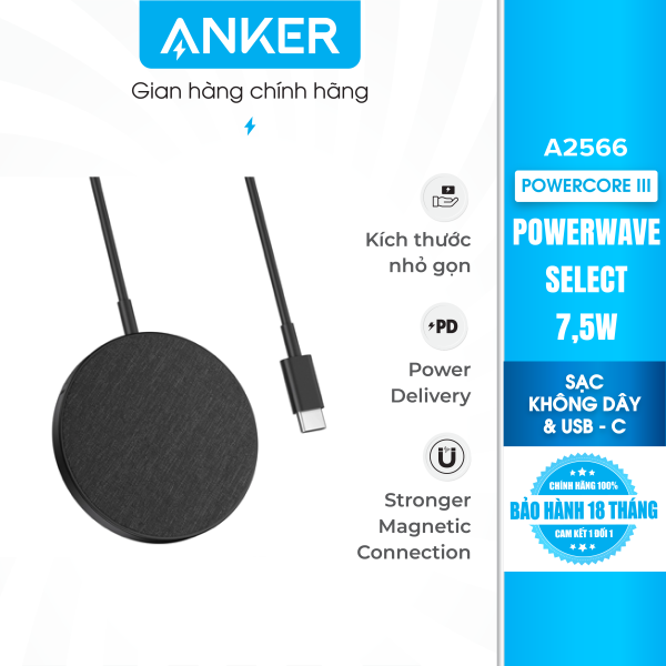 Đế sạc không dây từ tính Anker PowerWave Select+ Magnetic 7,5W – A2566 – Tương thích từ iPhone 12 trở lên