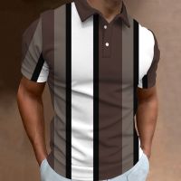 Mens Polo Shirt Fashion Golf Shirts 3D Plaid Printed Tees Striped Streetwear Men Clothing Short Sleeve Button Blouse Casual Top