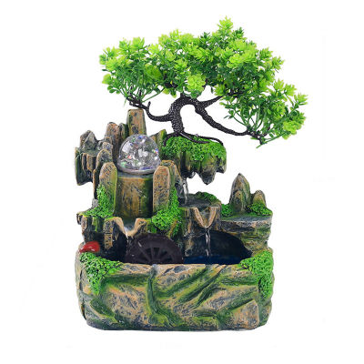 Creative Resin Crafts Rockery Flowing Water Fountain Home Desktop Ornament Decor With LED Crystal Ball