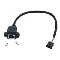 USB 2.0 9pin terminal 2.54 to RJ45 Female Ethernet Lan Network Extension Cable Cord with Panel Mount Holes for PC Laptop 30CM