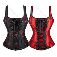 【LZ】▦﹍┇  Cintas de ombro espartilhos para mulheres noite clube traje jacquard floral espartilho superior vermelho vintage bustier gótico espartilho mujer