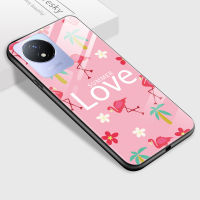 เคสเคสสำหรับ Vivo Y02A Y02T น่ารักสำหรับเด็กผู้หญิง Instagram เคสฟลามิงโกสีชมพูลายสัตว์เขตร้อนฝาหลังกระจกเทมเปอร์กันกระแทก