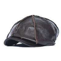 LA SPEZIA Newsboy Cap Cowskin Mens Beret Genuine Leather High Quality Brown Vintage Autumn Winter Hats for Men Accessories