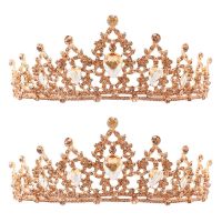 2X Champagne Gold Crystal Tiara Crown Wedding Bridal Headwear Birthday Prom Pageant