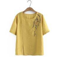 【มีไซส์ใหญ่】Plus Size Womens Short Sleeve Floral Embroidery Thin T-Shirts Oversized A-line Casual Female Tops Large Size Vintage Top