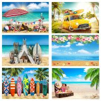 Sea Beach Photography Backdrop Summer Picnic Portrait Background Photo Studio Aloha Party Decoration Props Blue Sky Palm Trees