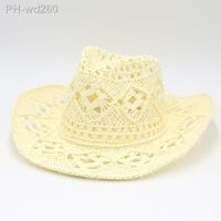 Hollow Out Unisex Shading Outdoor Wide Brim Cowboy Straw Hat Solid Color Fashion Sun Protection Beach Hat Summer Cap