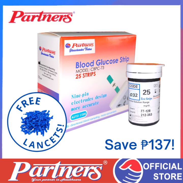 Partners GlucoLeader Value Blood Glucose Test Strip 75 Pcs with Free