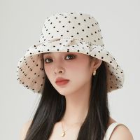 HOT★Omea หมวกไข่มุกชาวประมงสำหรับผู้หญิงลายจุดสองชั้น Topi Bucket จุดฤดูร้อนหมวกปีกกว้างหมวกฟลอปปี้หรูหราฤดูใบไม้ผลิ