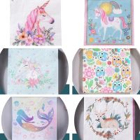 20ชิ้น/แพ็คการ์ตูนสัตว์ UnicornPrinted โต๊ะดินเนอร์กระดาษทิชชู่ใช้แล้วทิ้งของตกแต่งปาร์ตี้วันเกิดแต่งงานผ้าเช็ดปาก