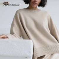 ⊙℡ Hirsionsan Oversized Sweater Fashion Knitted Pullover Soft Loose Female 2023