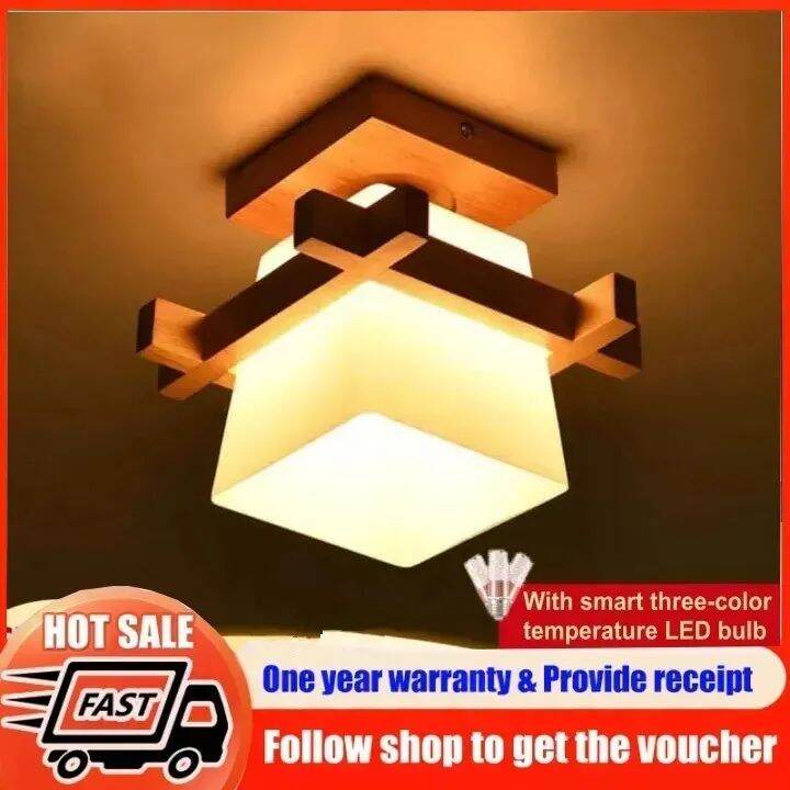 [Manila Stocks]Simple Japan Tatami E27 Wooden Lamp Light Hallway Porch Balcony Ceiling Light