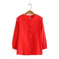 【มีไซส์ใหญ่】Plus Size XL-4XL Womens Solid Color 3/4 Sleeve Full Cotton Blouses Ladies Elegant Vintage Spring Summer Tops