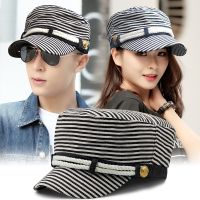 【Hot Sale】 Hat women spring and autumn Korean style fashion striped navy hat outdoor sunshade peaked cap men flat factory direct