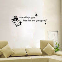 Run With Puppy How Far Are You Going Lettering Pattern Dog Lovely Vinyl Wall Stickers for Nursery Kids Room Decals Art K907