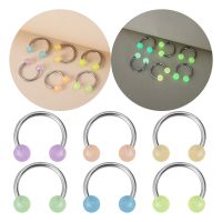 6PCS Glow in the Dark Horseshoe Fake Nose Ring C Clip BCR Septum Lip Stainless Steel Nose Piercing Rings Body Jewelry 10-14mm