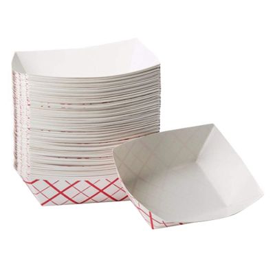100Pc Paper Food Trays Disposable - Red &amp; White Checkered Leak Proof Paper Food Boats - Paper Trays for Food