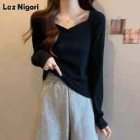 Laz Nigori เสื้อยืดสีทึบแขนยาว,เสื้อคอตตอนทรงสี่เหลี่ยมด้านใน