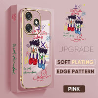 เคส PMP สำหรับ Tecno Spark 10 Spark 10C ฟรีสายคล้องแบรนด์แฟชั่น KAS Graffiti รูปหมีปลอกชุบขอบสี่เหลี่ยมเคสโทรศัพท์หรูหราชุบเคสโทรศัพท์นิ่ม