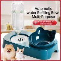 2 in 1 Automatic Drinking Fountain Vertical Pet Puppy Cat Food Container Plate Double Bowl Feeder Drinking Bottle Comedero Gato